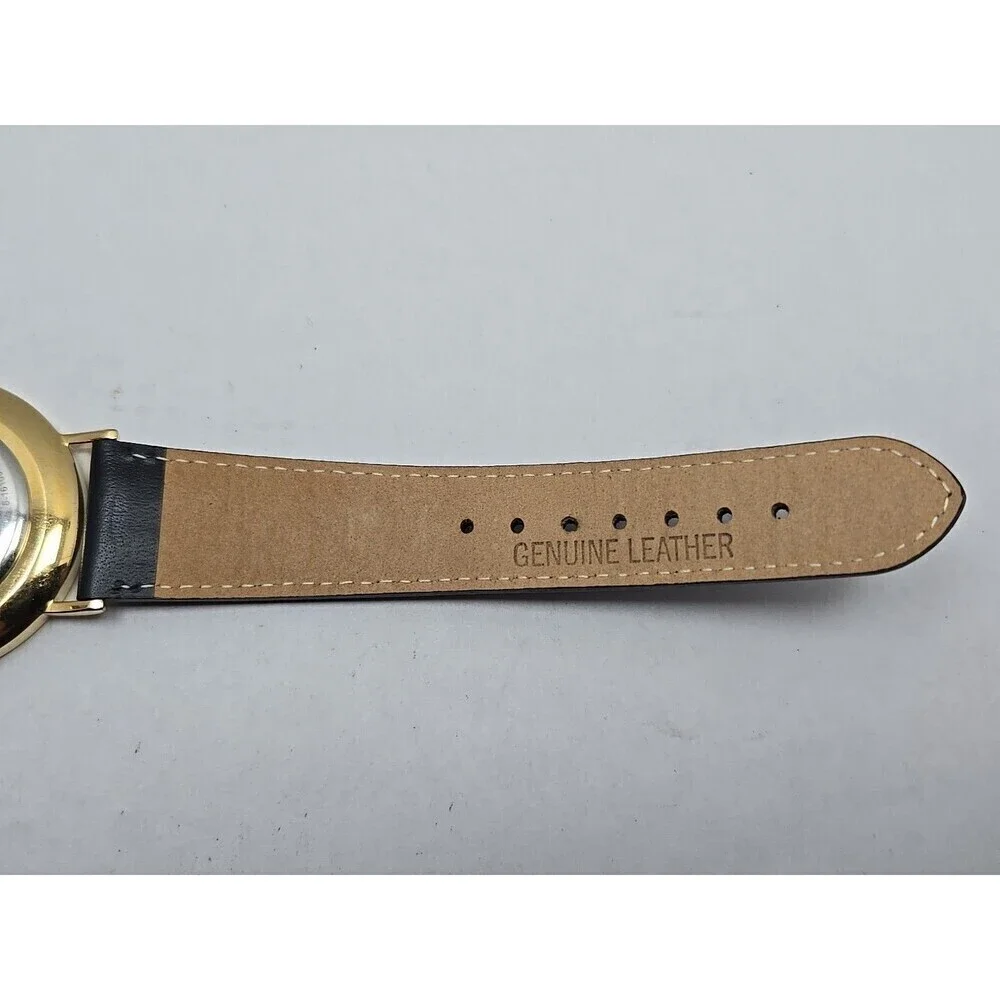 Breda Gold White Dial Quartz Unisex Watch Black Leather Strap New Battery Dallas